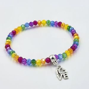 Handmade Dainty Pride Rainbow Love Charm Crystal Beaded Stretch Bracelet